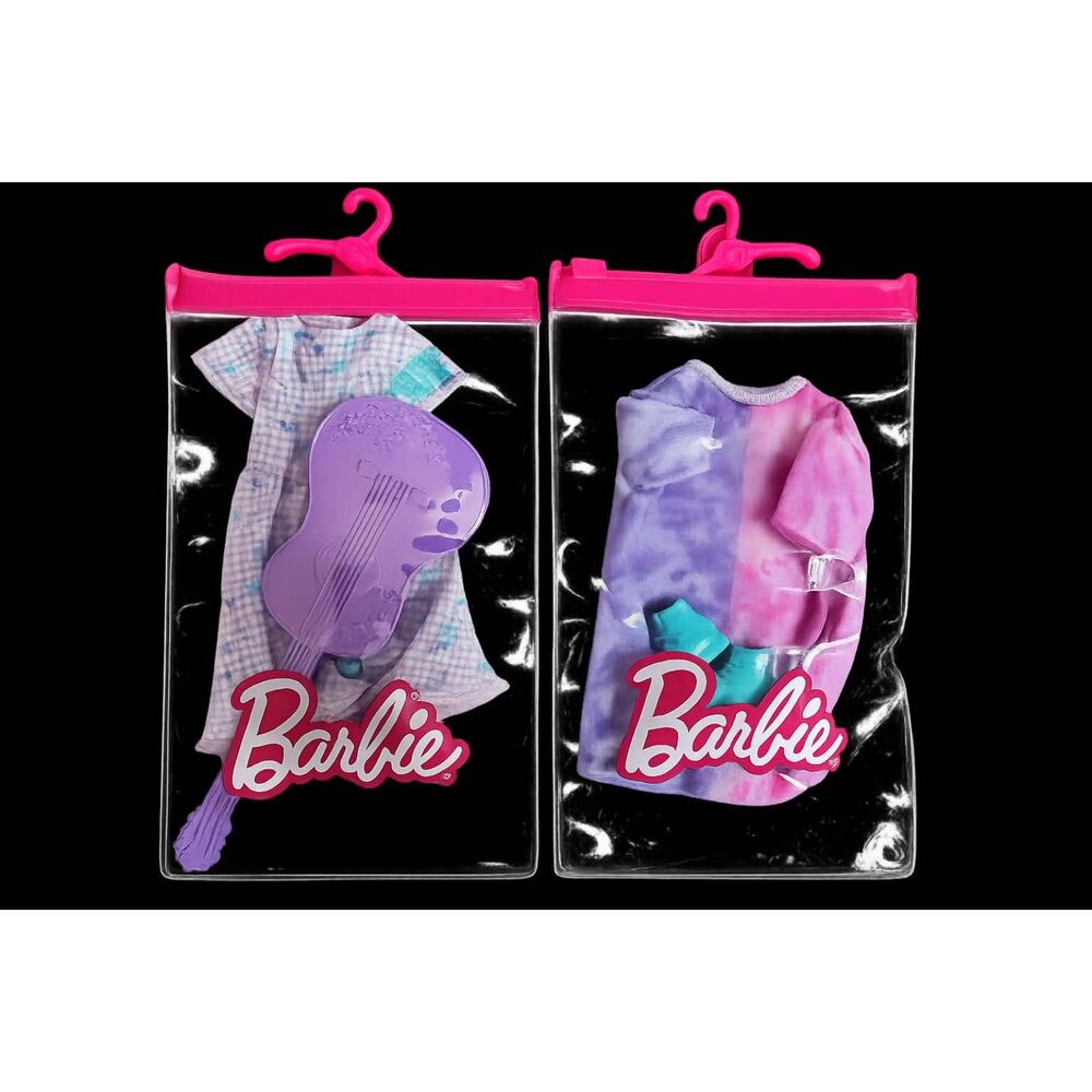 Barbie Doll Outfits Purple Dress w/ purple plastic guitar & Tie-die Dress